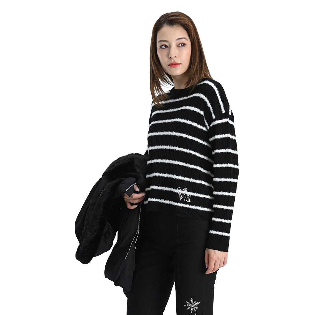 【Lサイズ】ケーブル編み ボーダーニット VALENZA 5553707