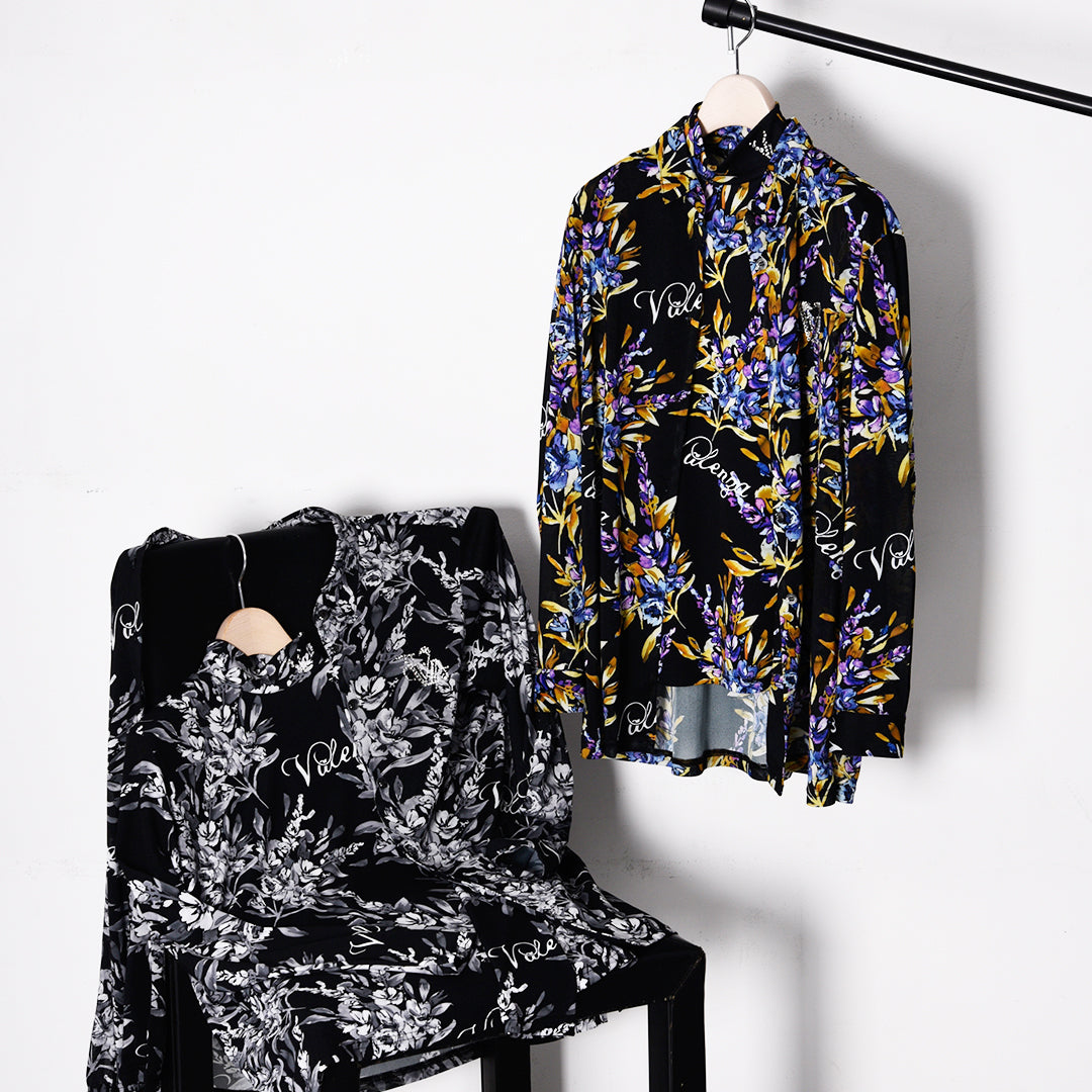 【Lサイズ】【インナー使いに活躍◎】フラワープリント ハイネックカットソー VALENZA 5552611