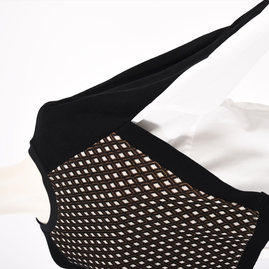 ダイヤ柄ジャガード 異素材ドッキングブラウス B DONNA 6041110