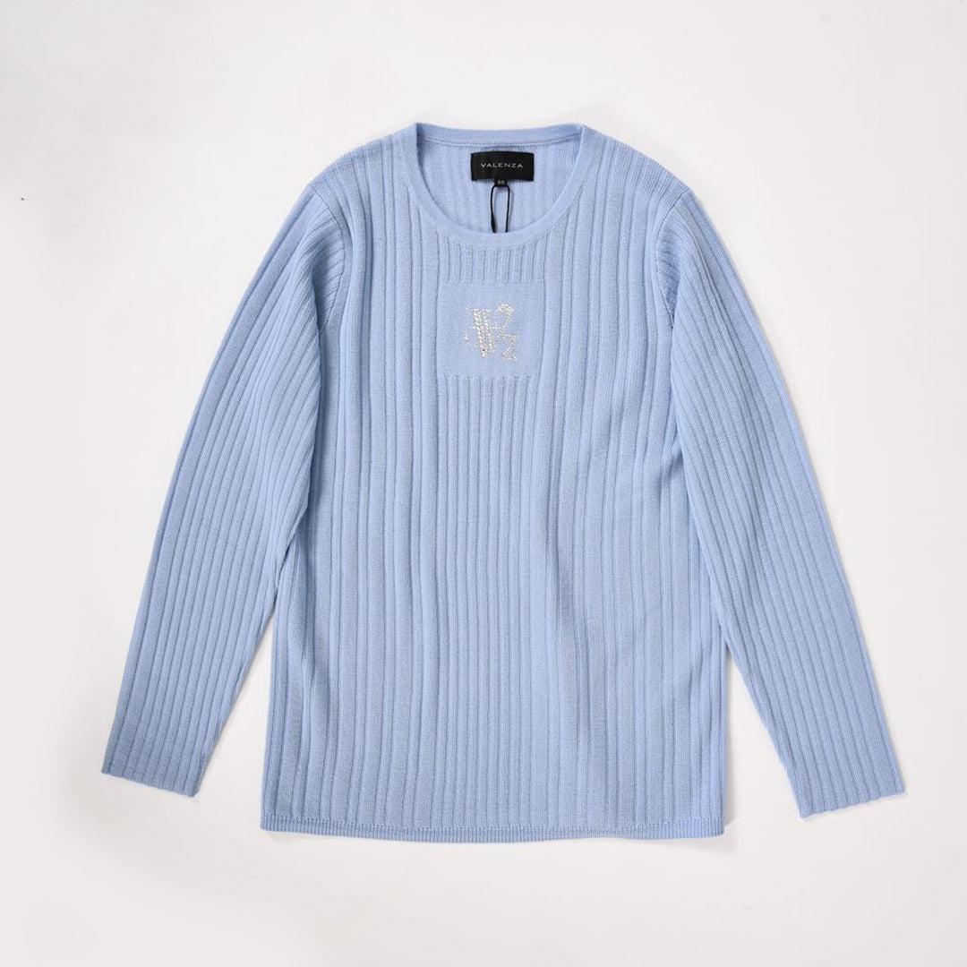 【Lサイズ】【丸首デイリーニット wool 100%】ワンポイントモチーフ リブニット VALENZA 5543600