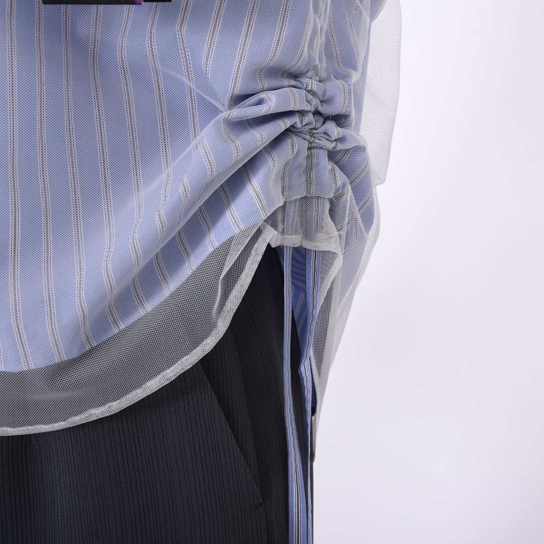 ストライプonチュール シャツブラウス B DONNA 6051105