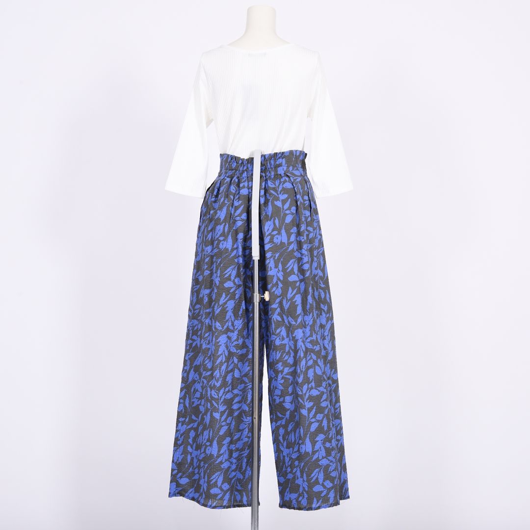 【綿100%】【シワ加工】花柄プリント ワイドパンツ B DONNA 6056110