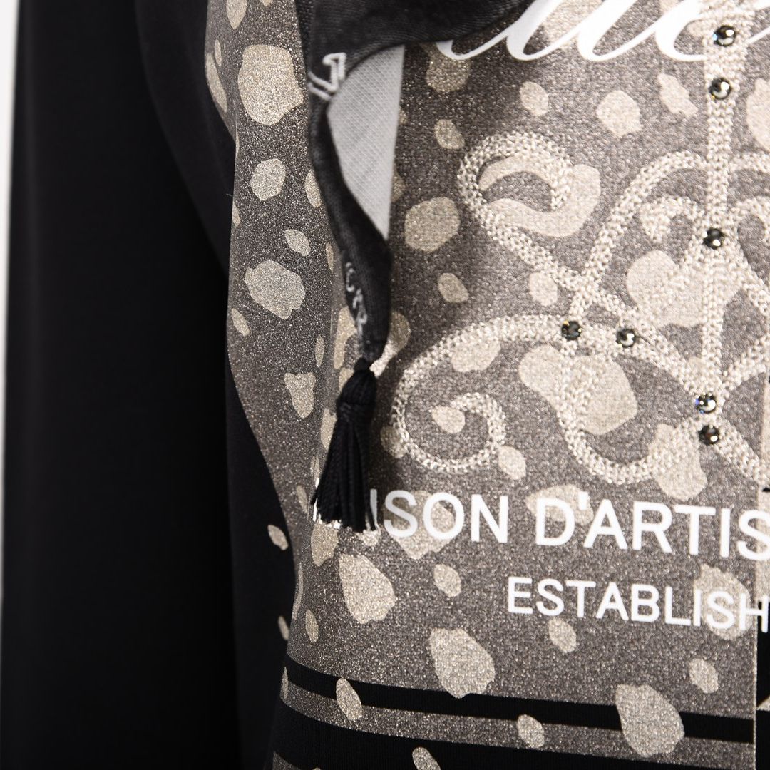 【Lサイズ】【ブラックダイヤ】プリント×コード刺繍 ハイネックカットソー VALENZA 5552706