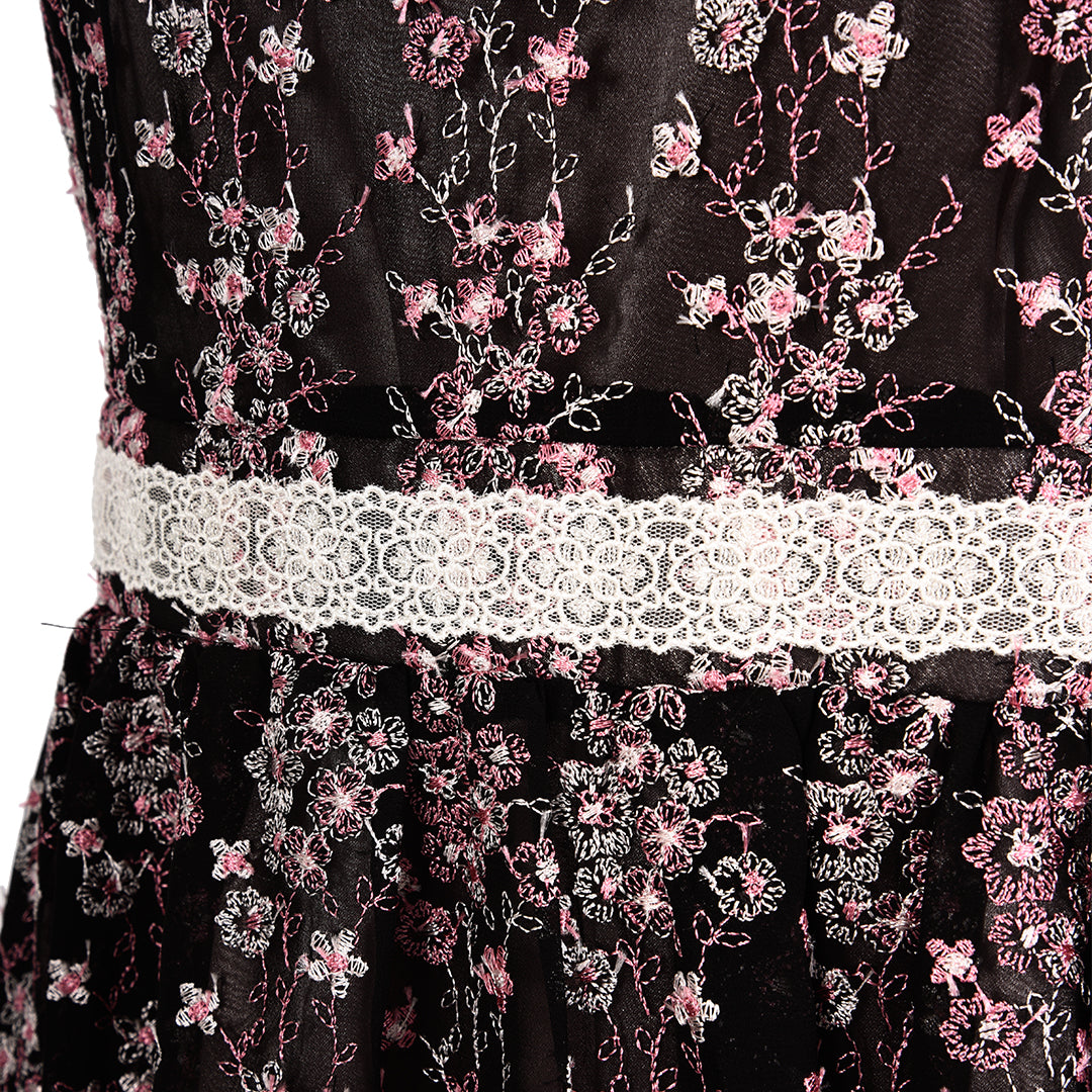 花柄 刺繍 ワンピース 袖なし フィット&フレア レース ブラック 清楚 上品 Dear Princess mieux