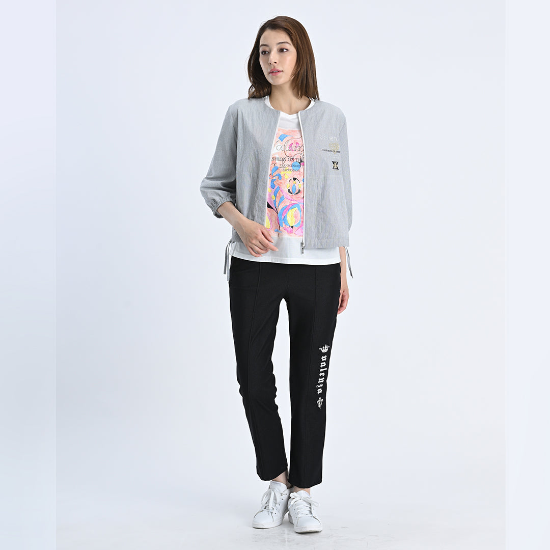 【七分袖】ヘアラインストライプ　ブルゾンジャケット　VALENZA　5157530