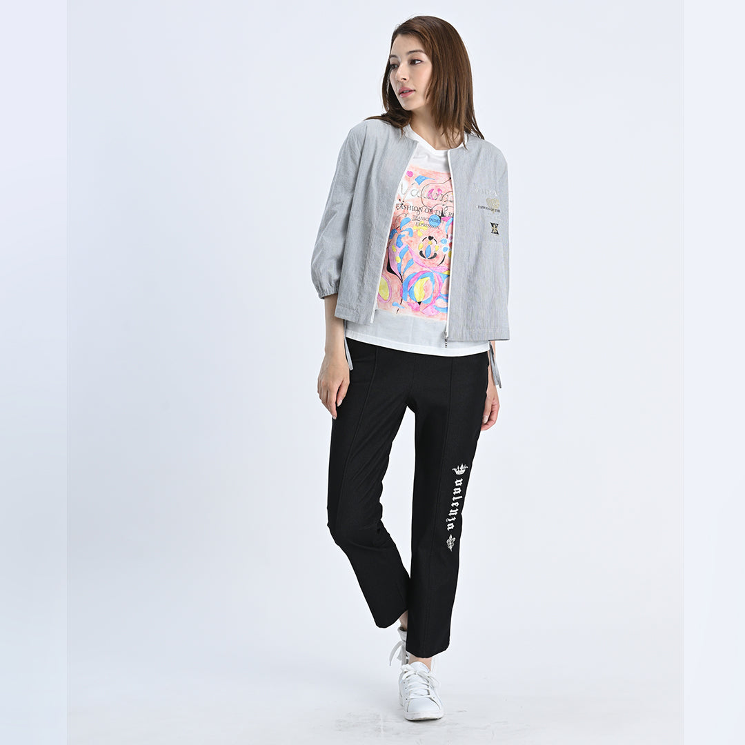 【七分袖】ヘアラインストライプ　ブルゾンジャケット　VALENZA　5157530