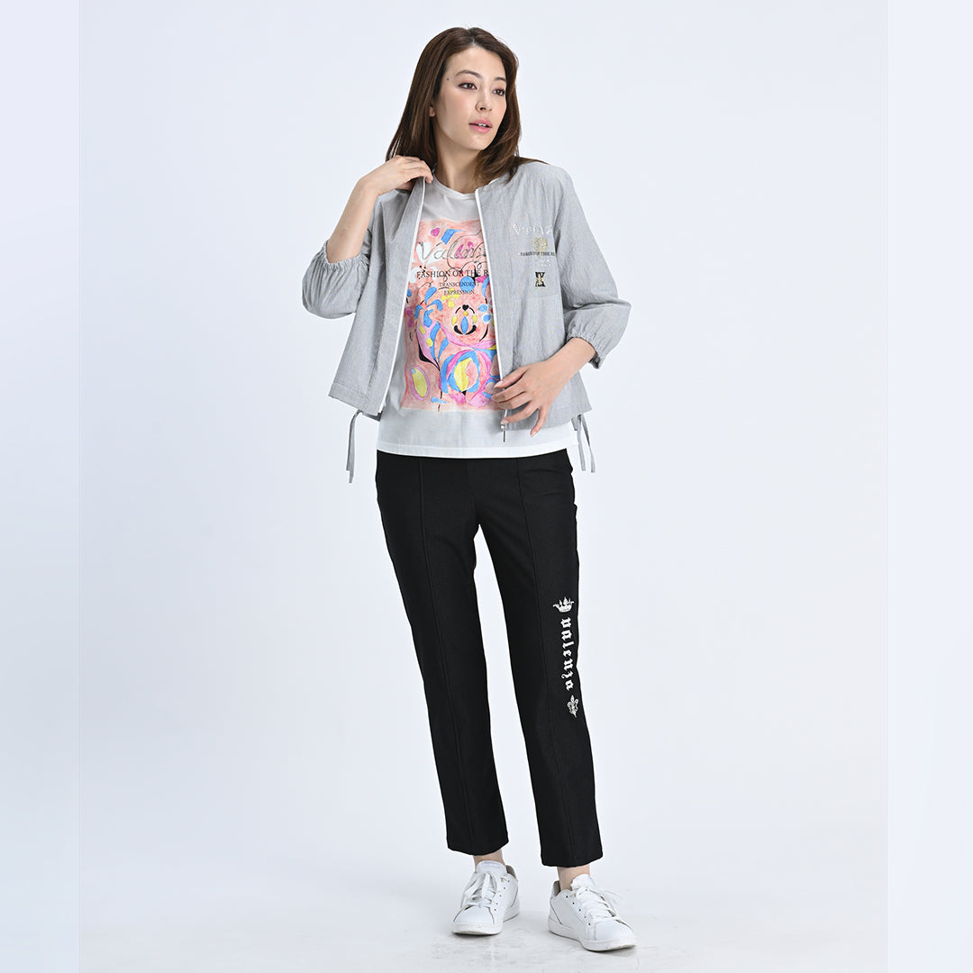 【七分袖】ヘアラインストライプ　ブルゾンジャケット　VALENZA　5157530