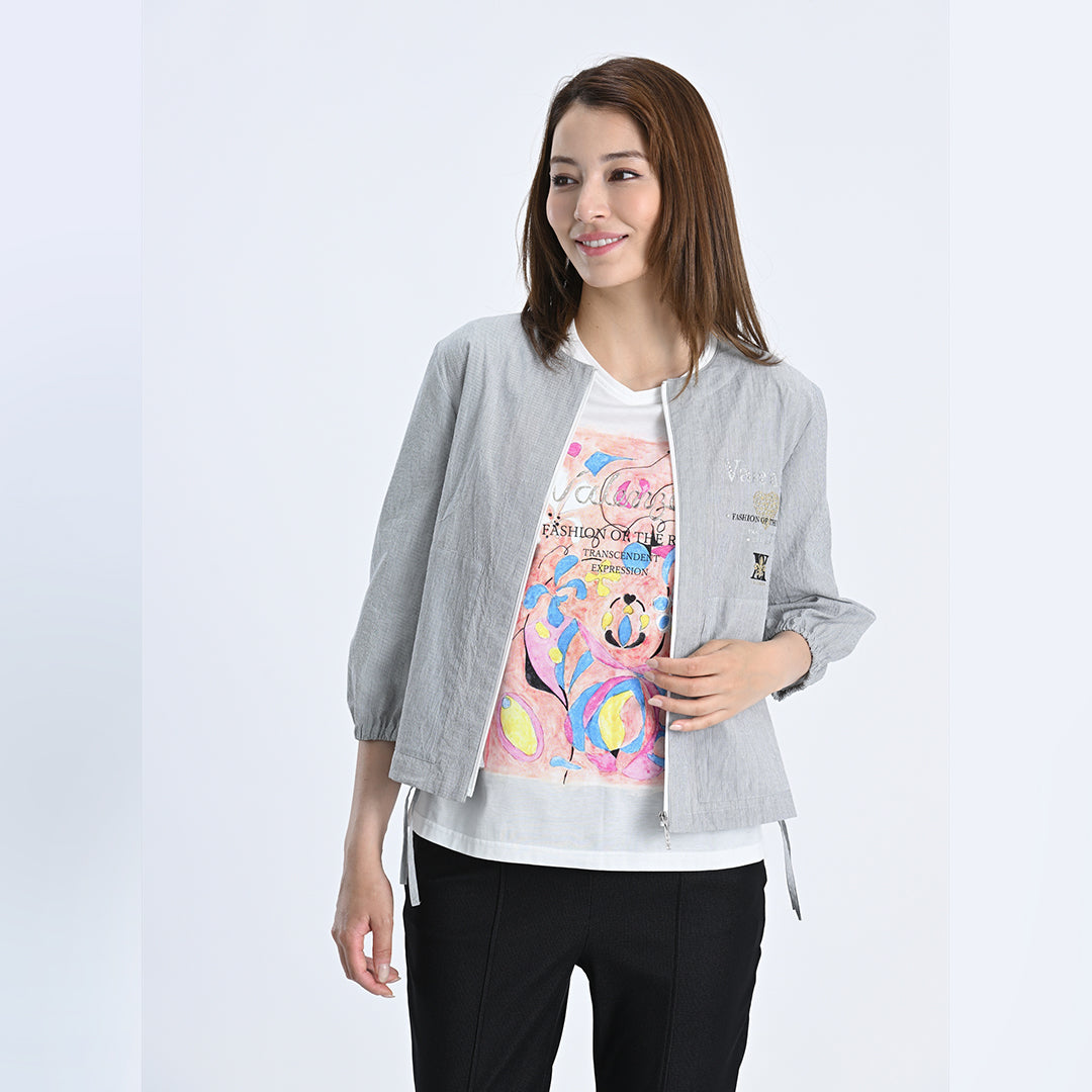 【七分袖】ヘアラインストライプ　ブルゾンジャケット　VALENZA　5157530