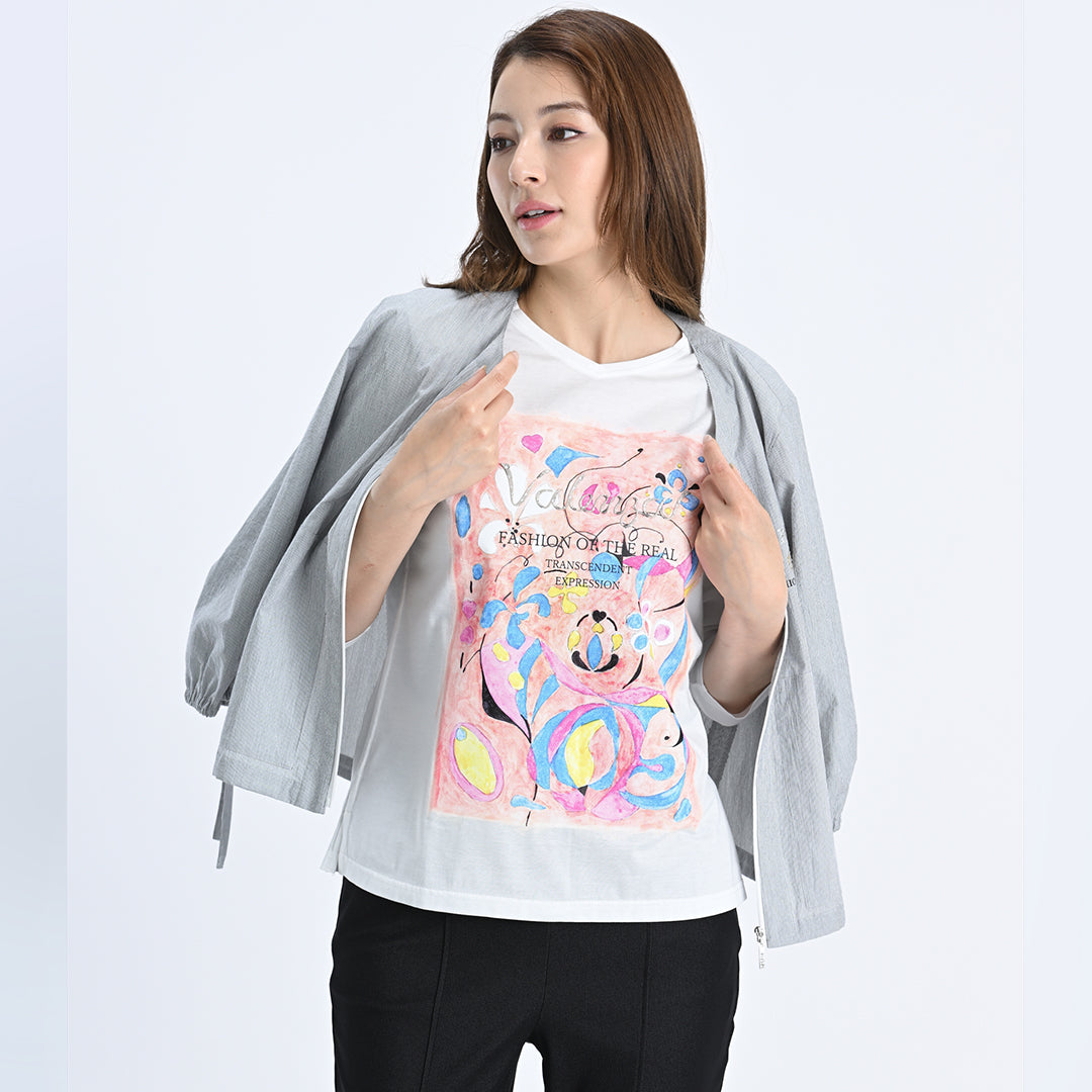 【Lサイズ】【デザイナー手描き】アーティスティックプリント　カットソー　VALENZA　5552526