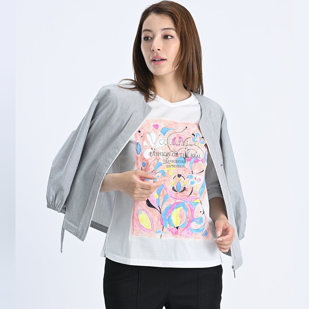 【Lサイズ】【デザイナー手描き】アーティスティックプリント　カットソー　VALENZA　5552526