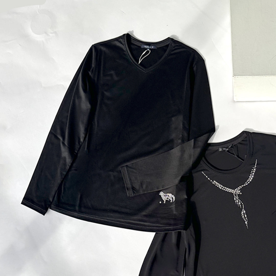 ギザリヨセルスムース　ワンちゃんモチーフ　Vネックカットソー　VALENZA F 5252201