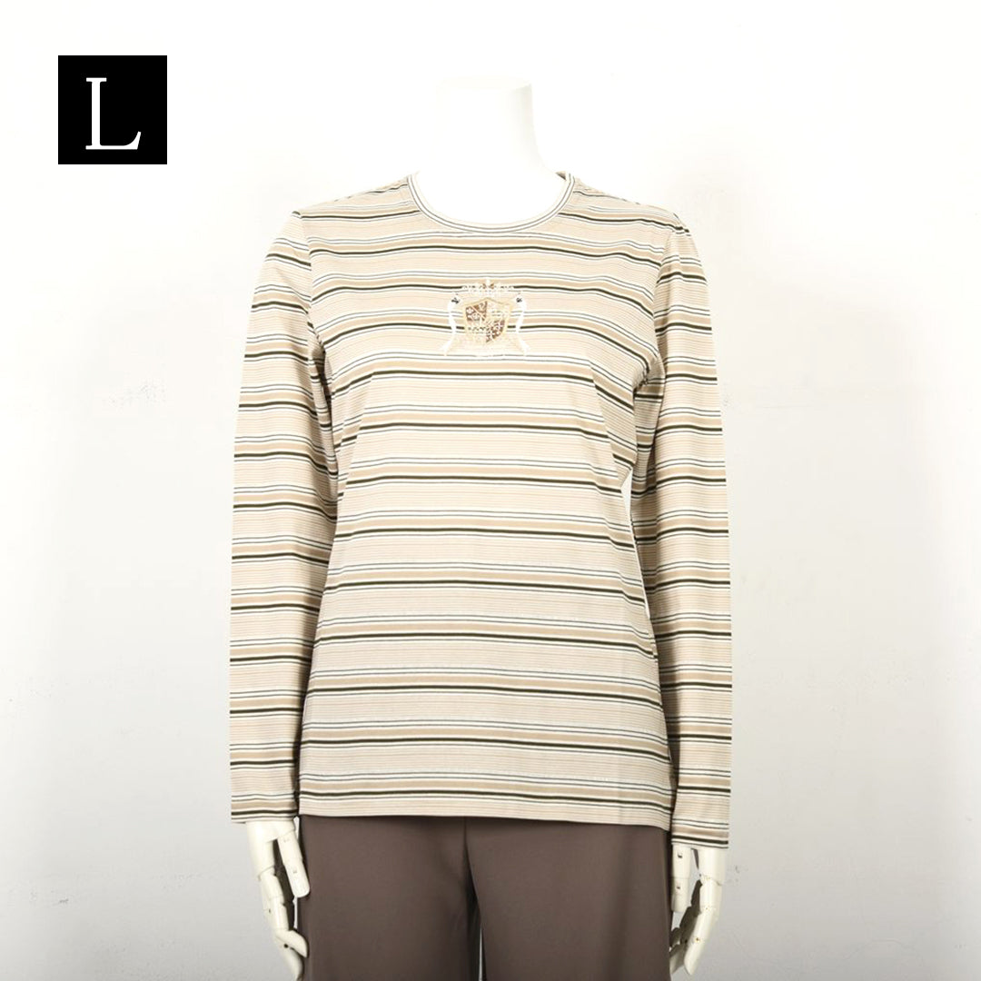 【Lサイズ】ラメ入りマルチボーダー　エンブレム刺繍カットソー　VALENZA　5552601