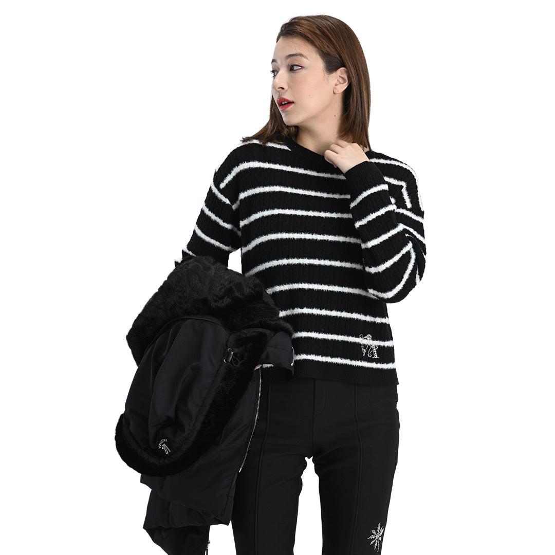 【Lサイズ】ケーブル編み　ボーダーニット　VALENZA　5553707