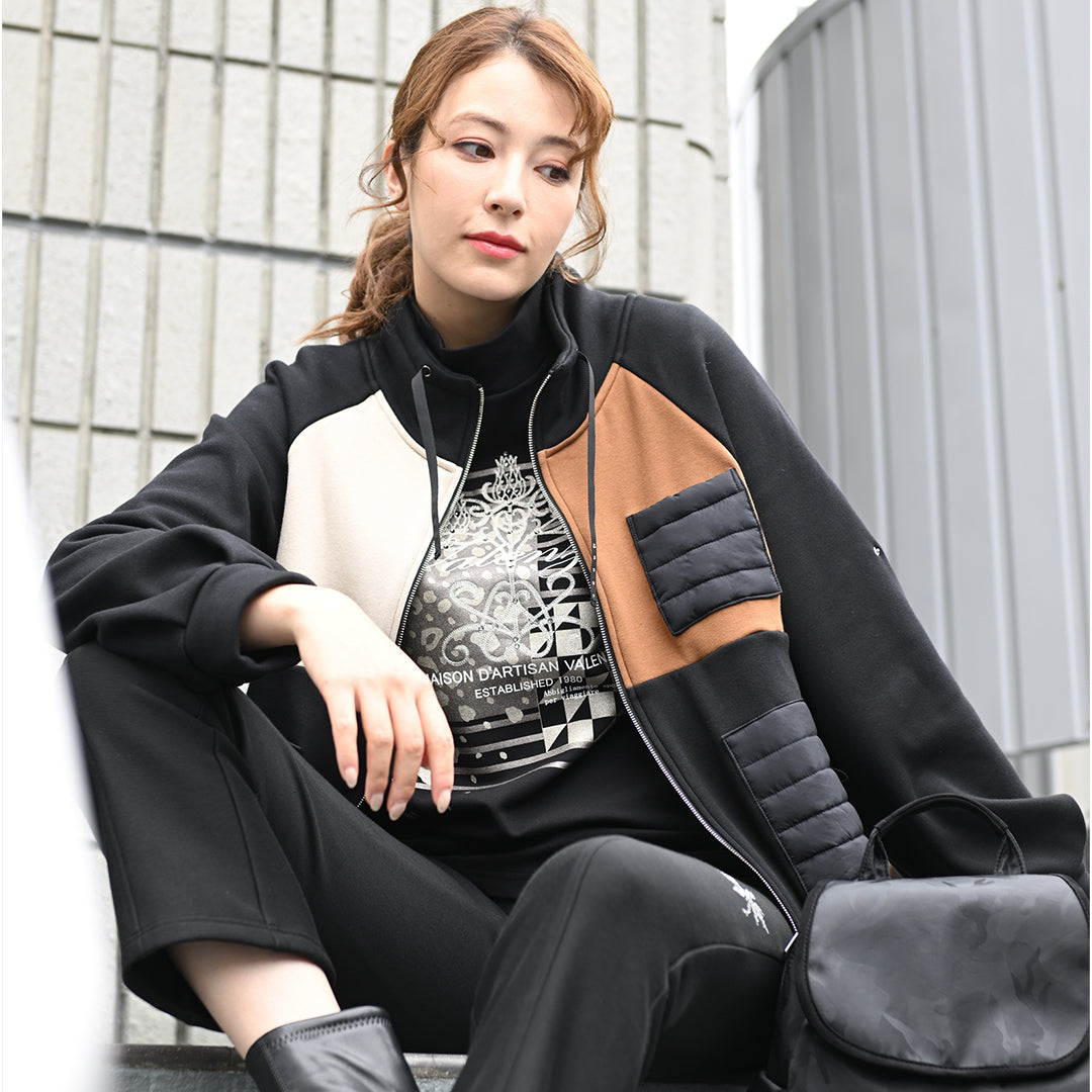 【Lサイズ】【異素材使い】BOMBER HEAT フルジップ ブルゾン　VALENZA　5552709