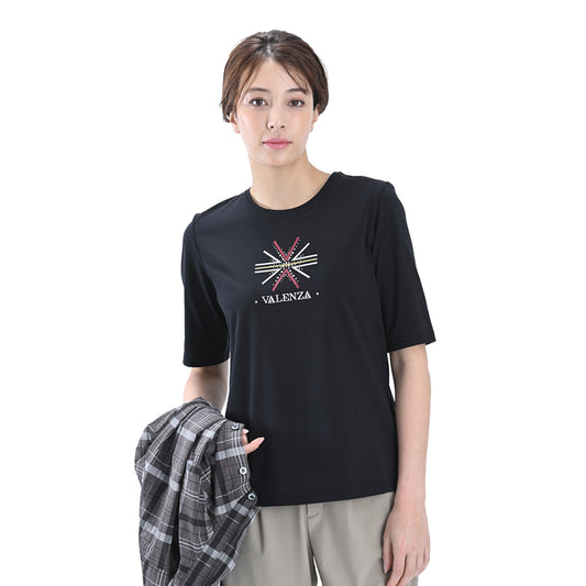 【Lサイズ】【綿100%】フロントモチーフ　5分袖カットソー　VALENZA　5562425