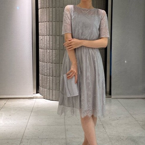 Full Lace Short Sleeve Knee Length Dress Dear Princess 