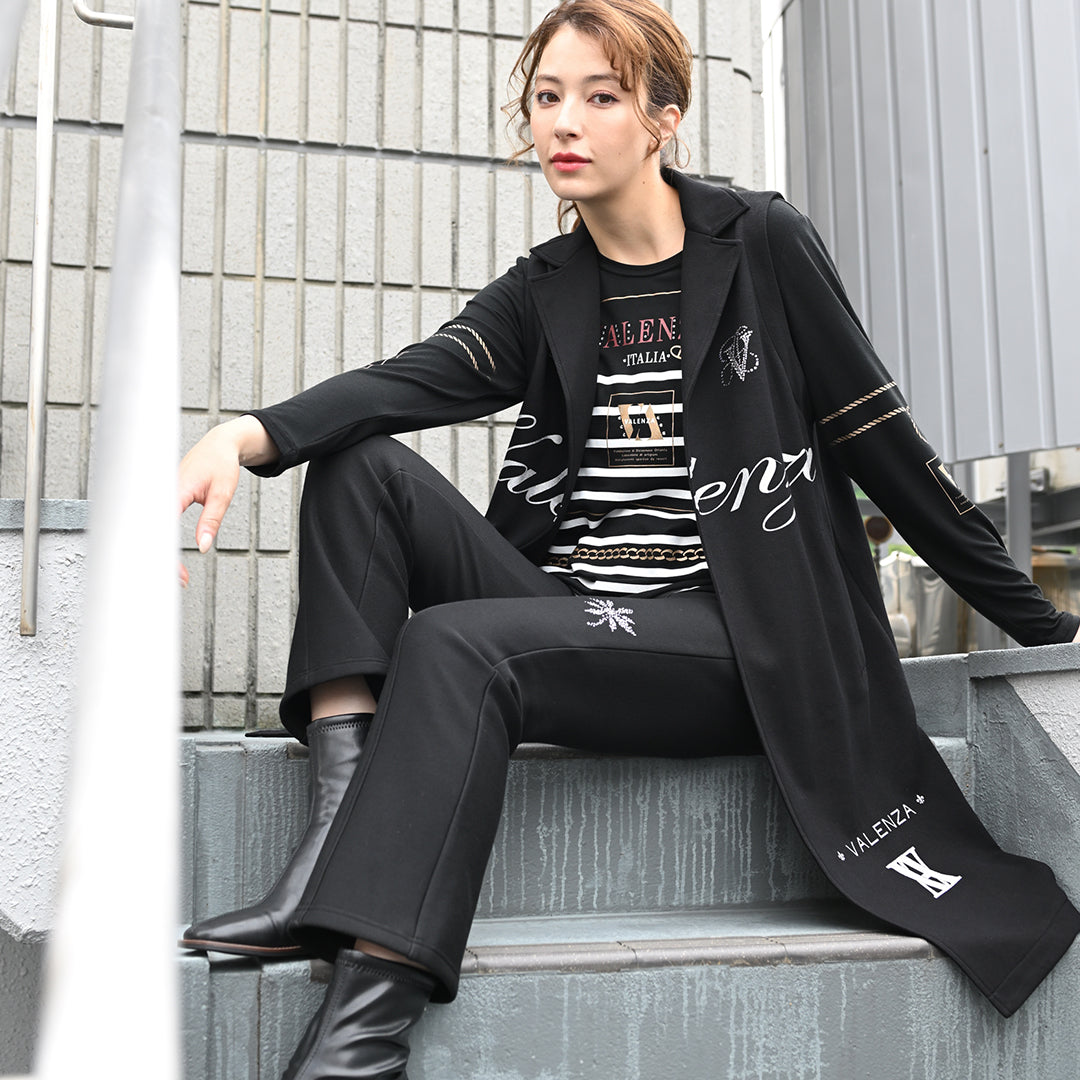 【保温】【吸湿発熱】フロントモチーフ×ボーダー カットソー　VALENZA　5152702