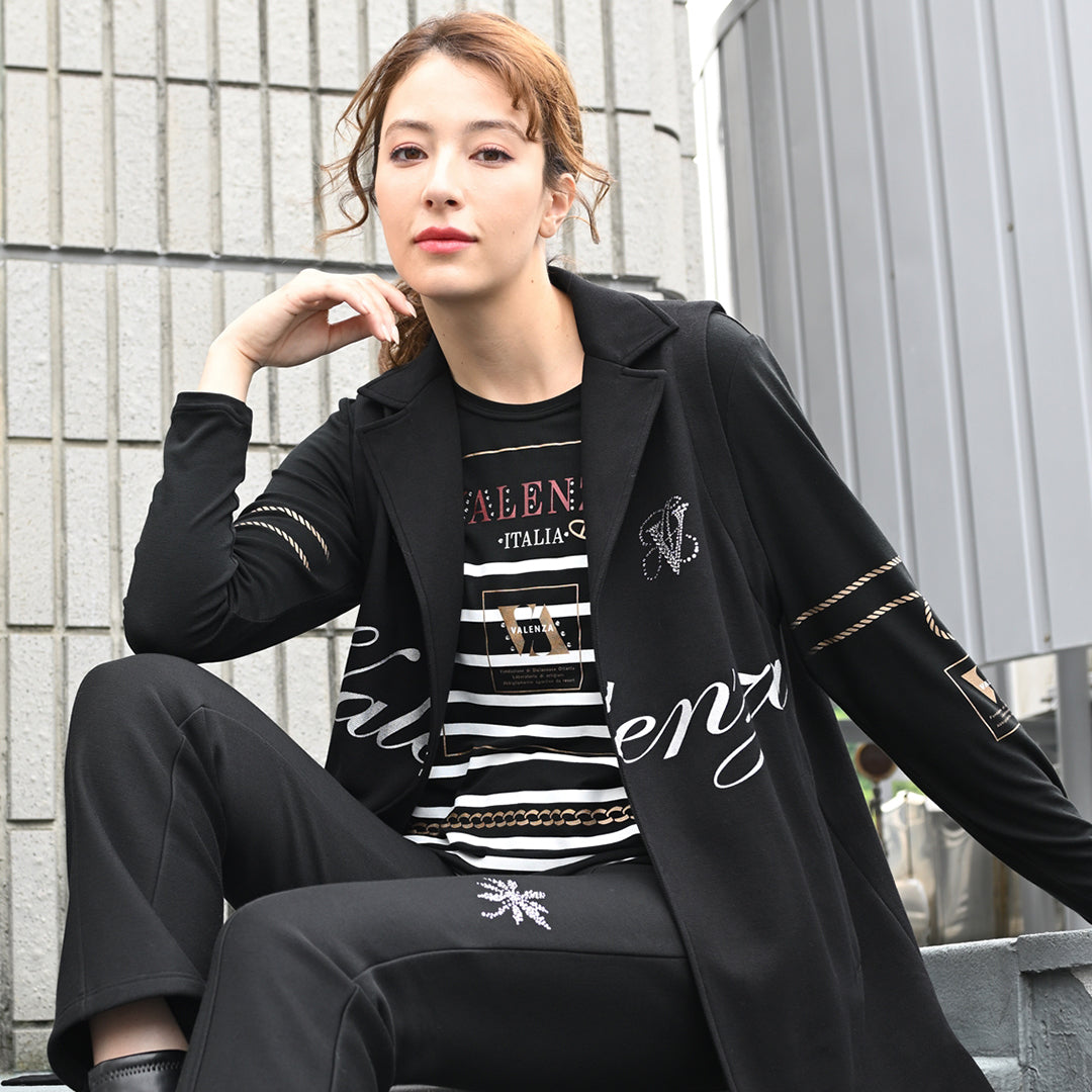 【Lサイズ】【保温】【吸湿発熱】フロントモチーフ×ボーダー カットソー　VALENZA　5552702