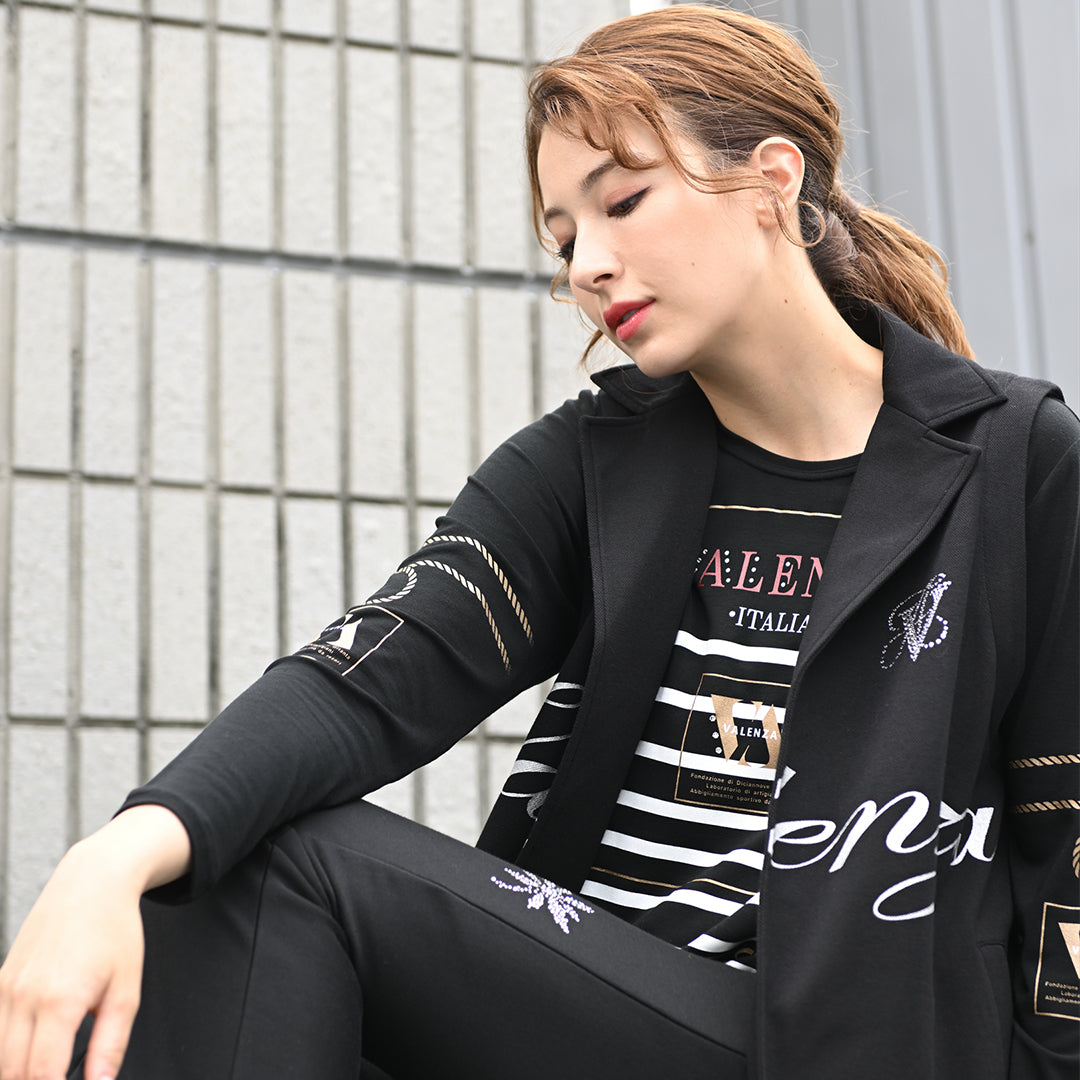 【Lサイズ】【保温】【吸湿発熱】フロントモチーフ×ボーダー カットソー　VALENZA　5552702