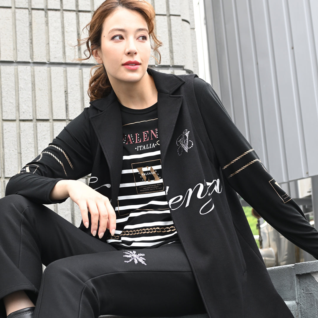 【Lサイズ】【保温】【吸湿発熱】フロントモチーフ×ボーダー カットソー　VALENZA　5552702