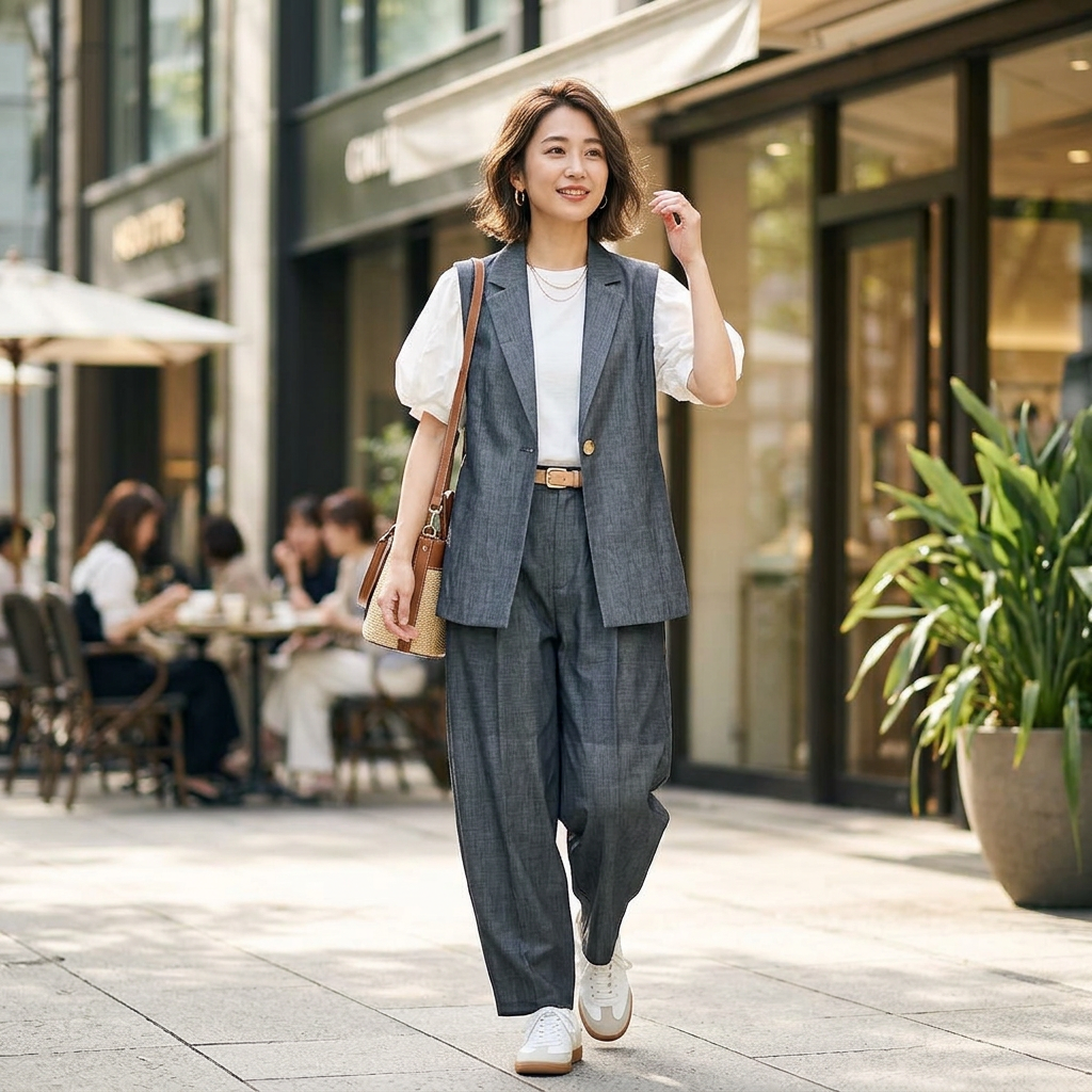 シャンブレー　テーラードジレ　B DONNA　6067400