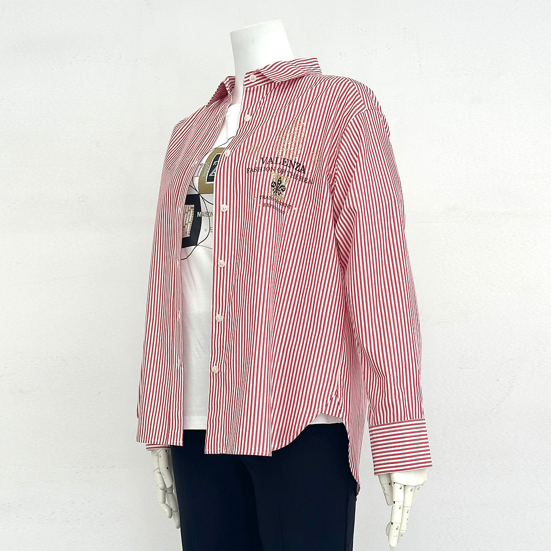 【Lサイズ】ストライプ　シャツブラウス　VALENZA　5551500