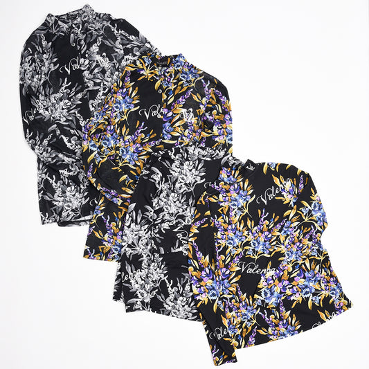 【インナー使いに活躍◎】フラワープリント　ハイネックカットソー　VALENZA　5152611