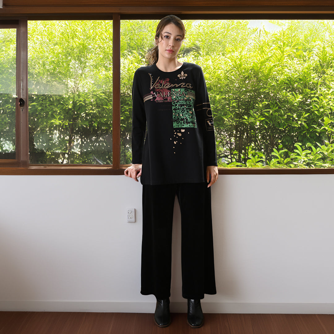 【セットアップ◎】ストライプベロア パンツ　VALENZA home　5356400