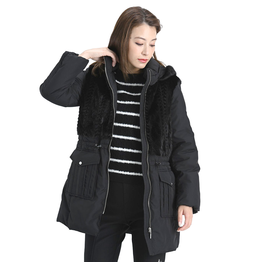 【Lサイズ】ボア×タフタ　異素材切替　中綿コート　VALENZA　5558706