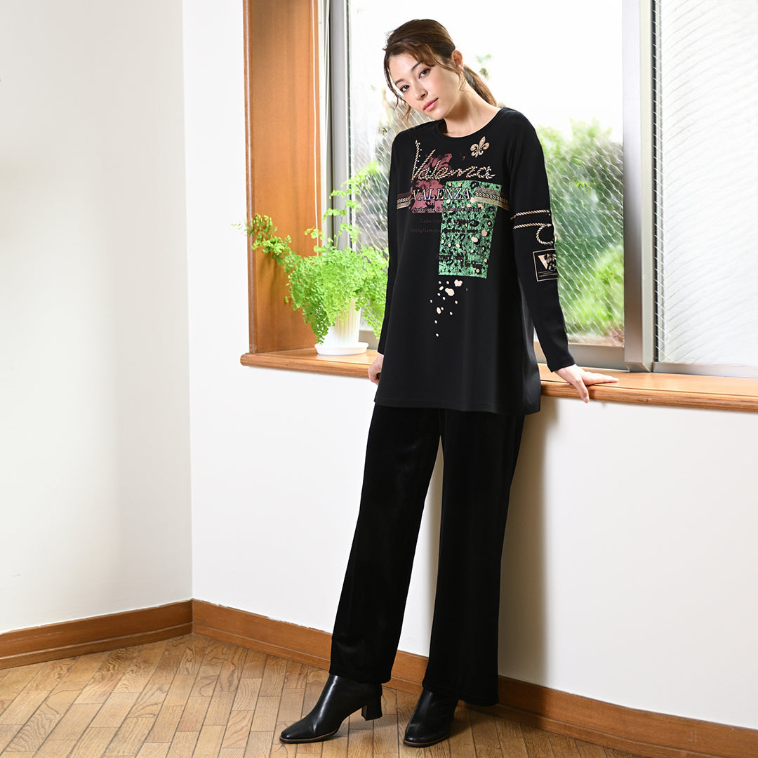 【セットアップ◎】ストライプベロア パンツ　VALENZA home　5356400