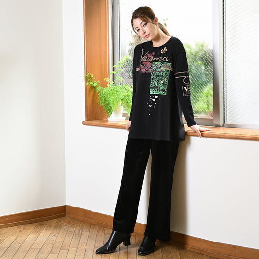 【セットアップ◎】ストライプベロア パンツ　VALENZA home　5356400