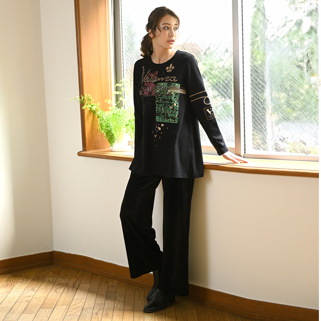 【保温】【吸湿発熱】箔プリント チュニック丈カットソー　VALENZA　5152707