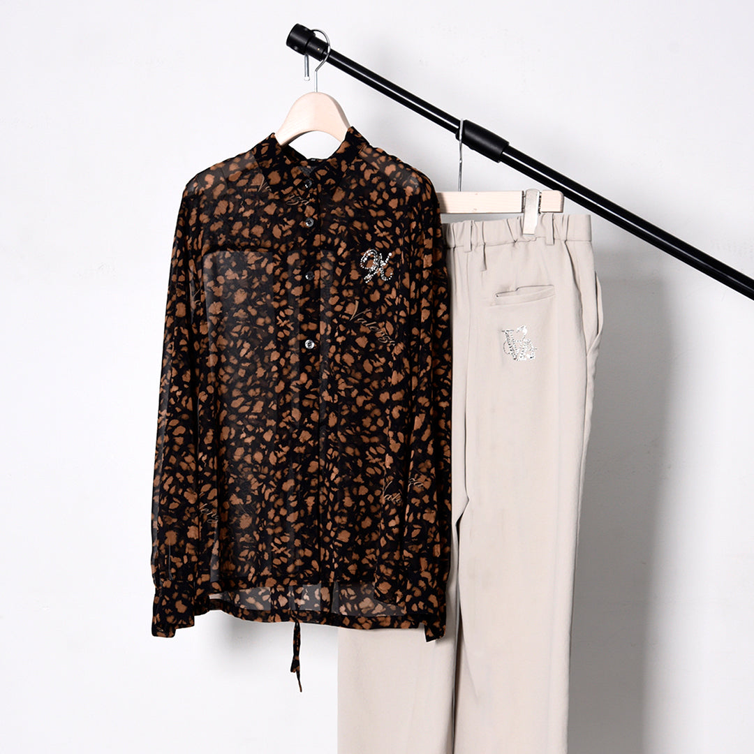 【透け感】【オリジナルプリント】レオパード柄　ブラウス　VALENZA　5151604