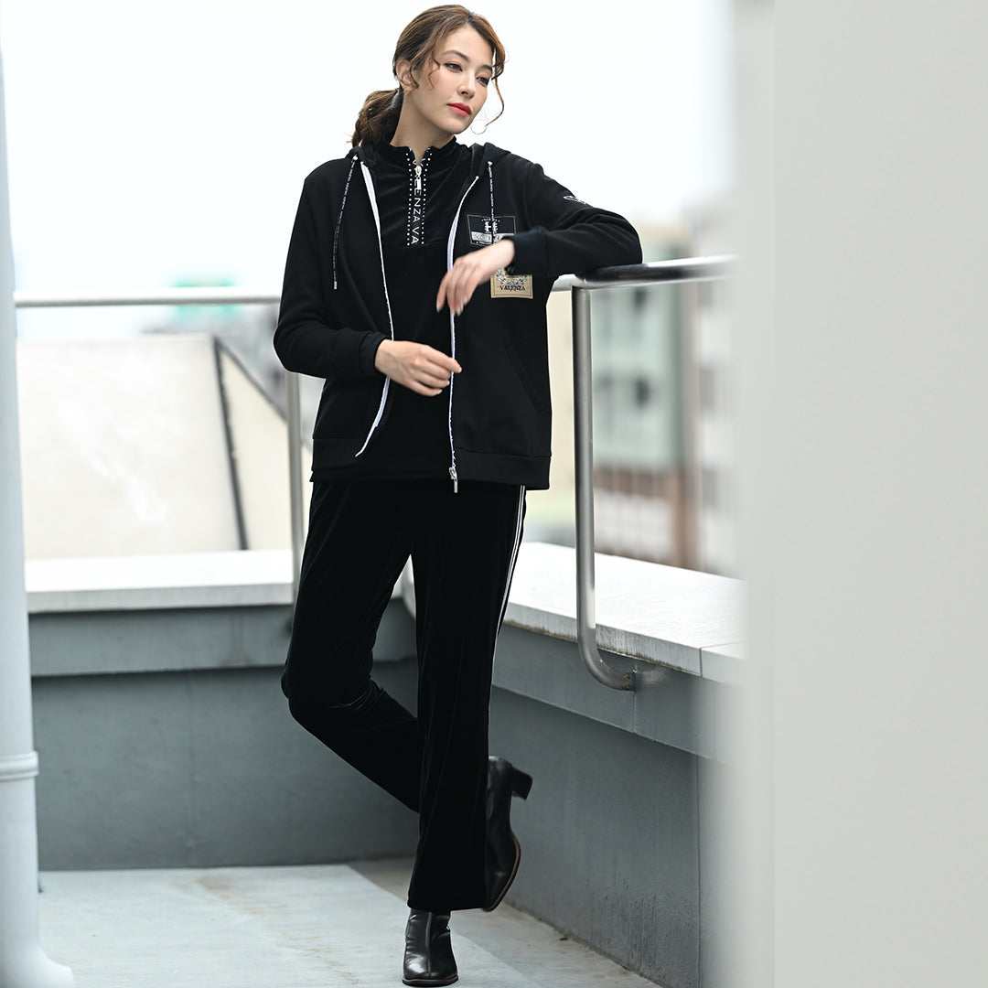 【上品な光沢】サイドライン ストレッチベロアパンツ　VALENZA home　5356300