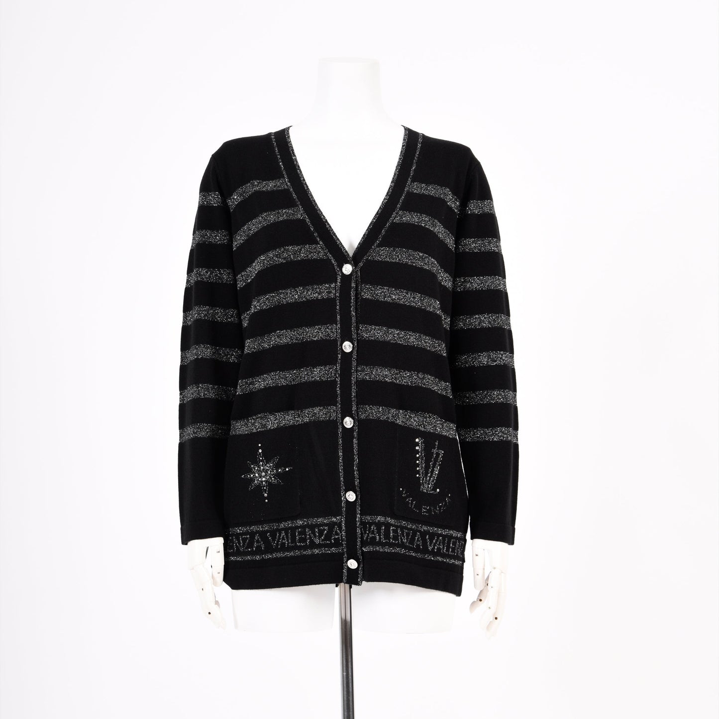 【Lサイズ】ラメボーダー　ニットカーディガン　VALENZA　5553605