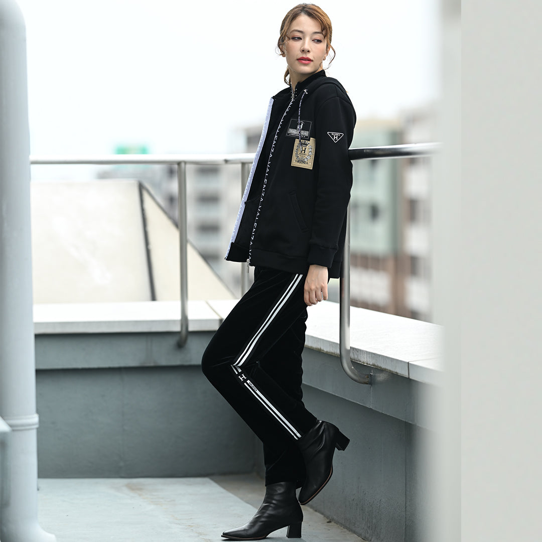 【上品な光沢】サイドライン ストレッチベロアパンツ　VALENZA home　5356300