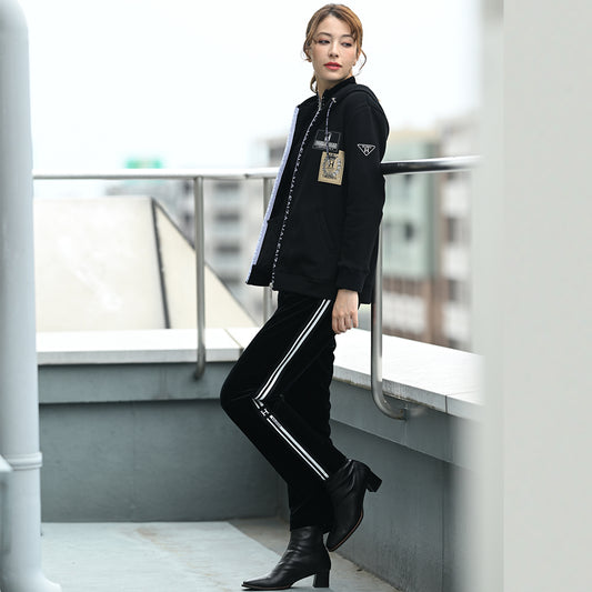 【上品な光沢】サイドライン ストレッチベロアパンツ　VALENZA home　5356300