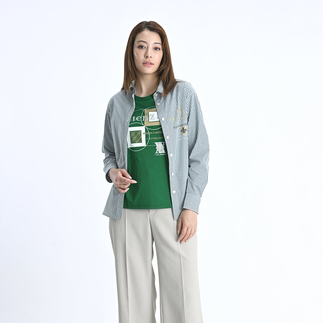 【Lサイズ】ストライプ　シャツブラウス　VALENZA　5551500