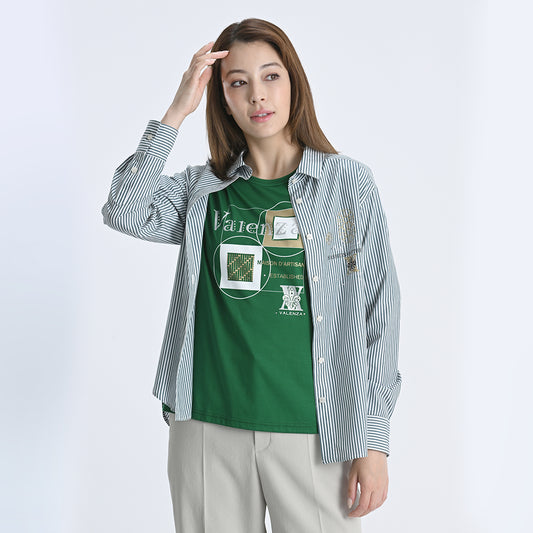 【Lサイズ】ストライプ　シャツブラウス　VALENZA　5551500