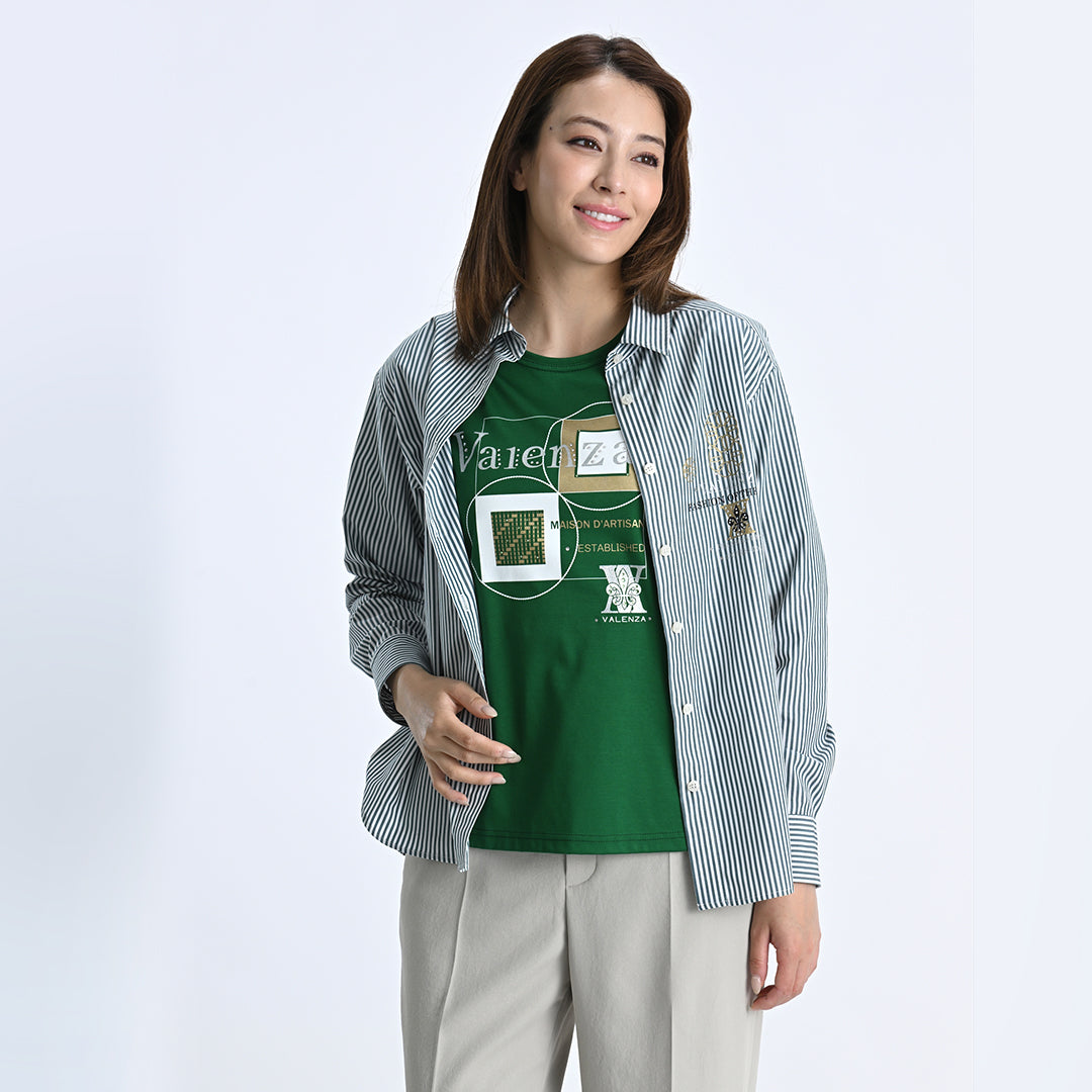 【Lサイズ】ストライプ　シャツブラウス　VALENZA　5551500