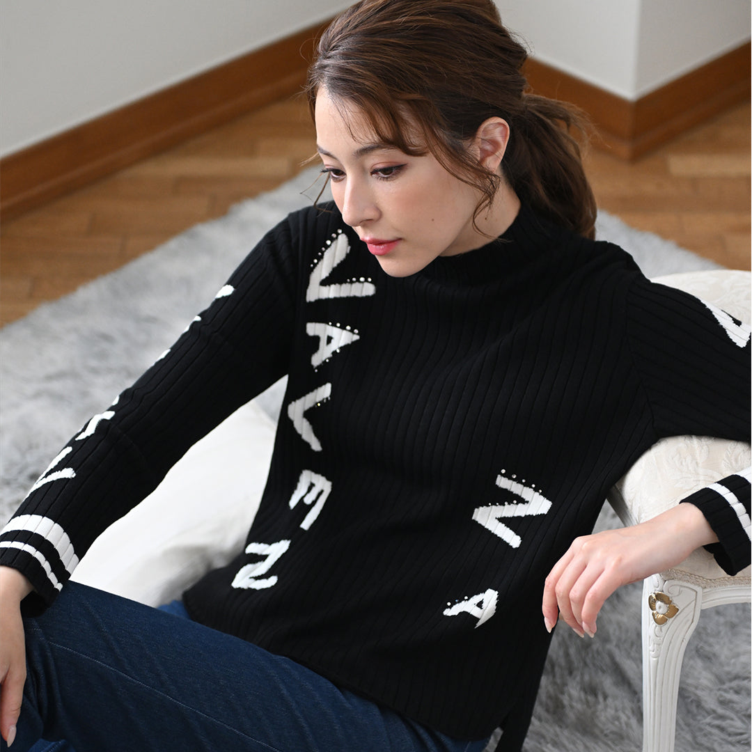 【Lサイズ】【滑らかタッチ】縦ラインロゴ ハイネックニット　VALENZA　5553700