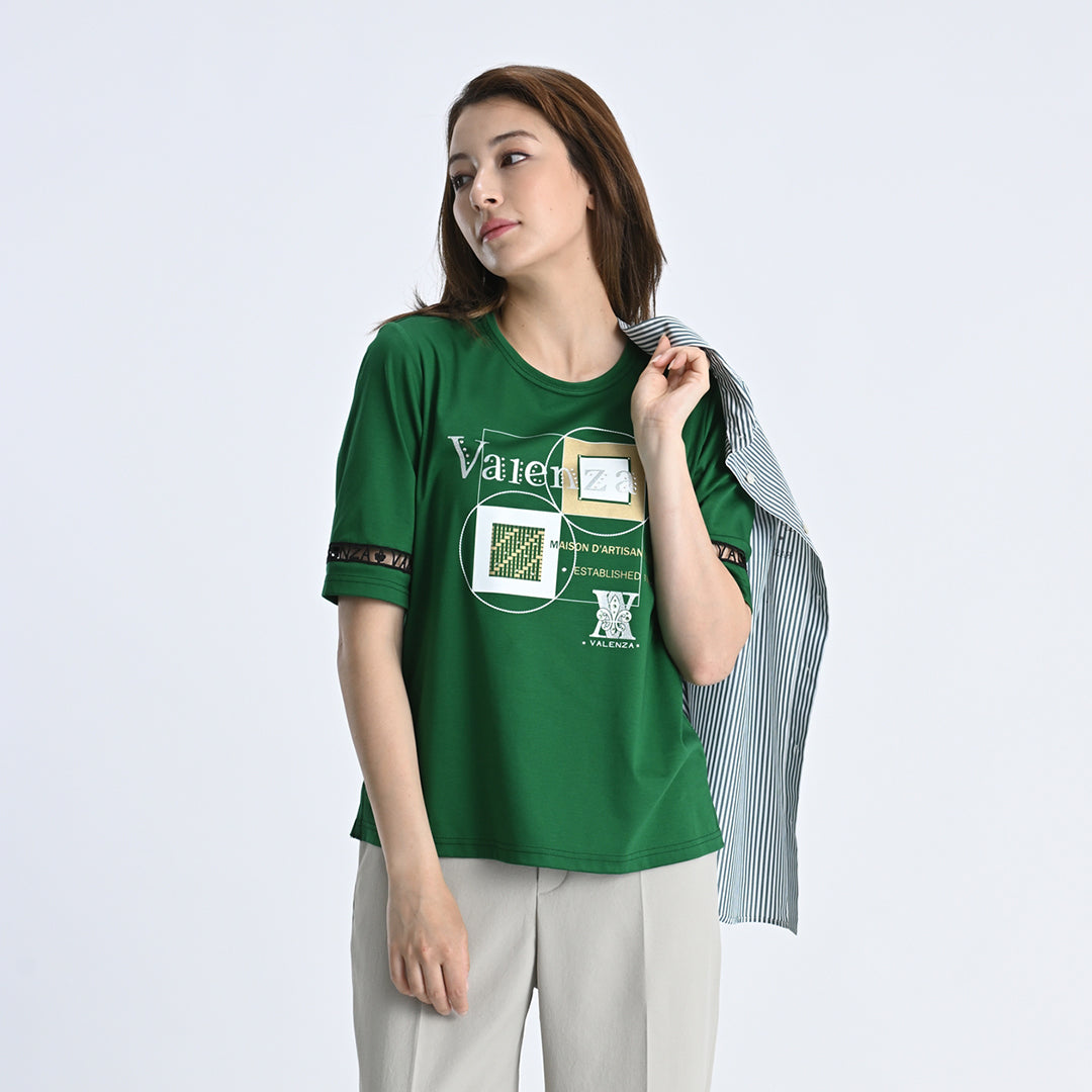 【Lサイズ】幾何学アートプリント　カットソー　VALENZA　5552528