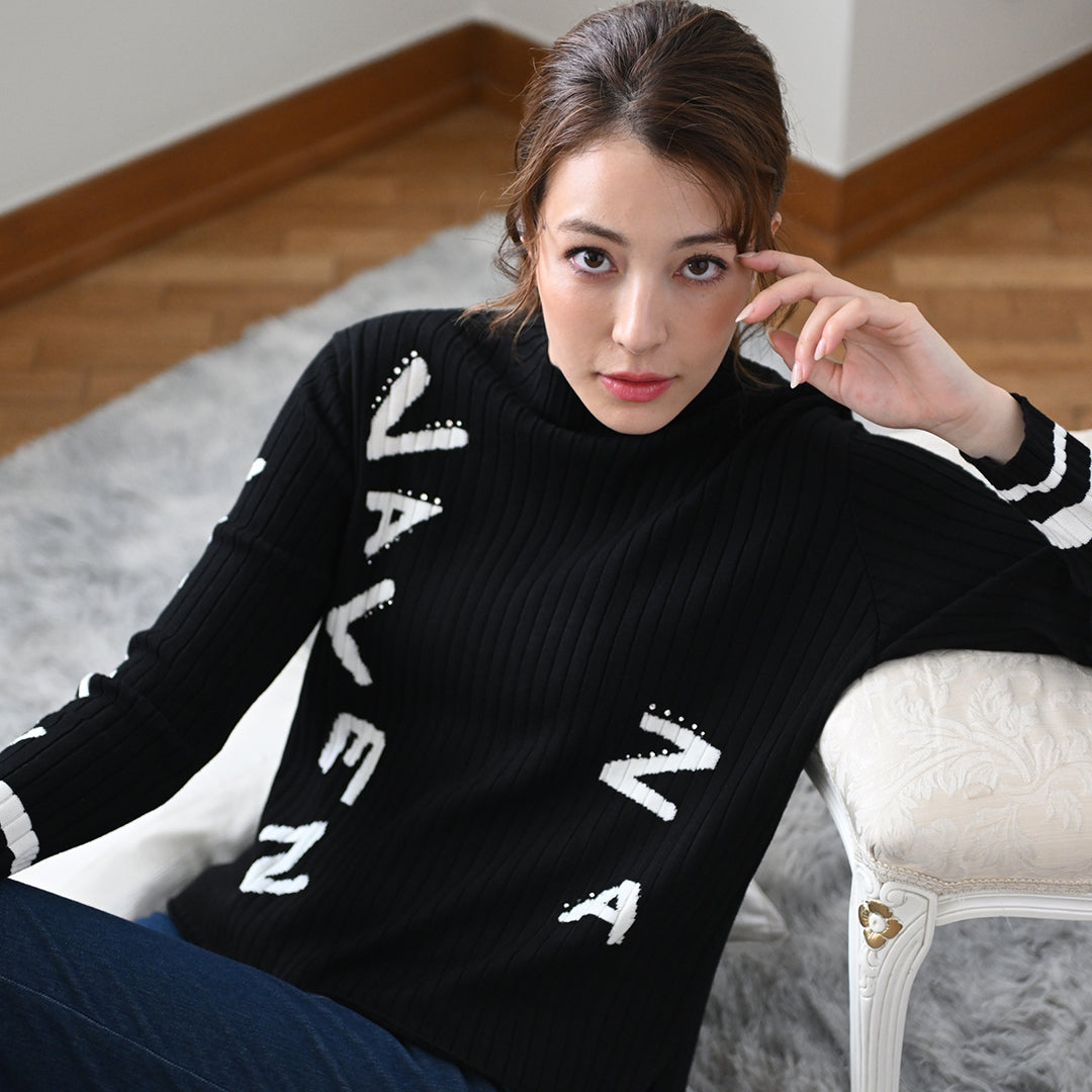 【Lサイズ】【滑らかタッチ】縦ラインロゴ ハイネックニット　VALENZA　5553700