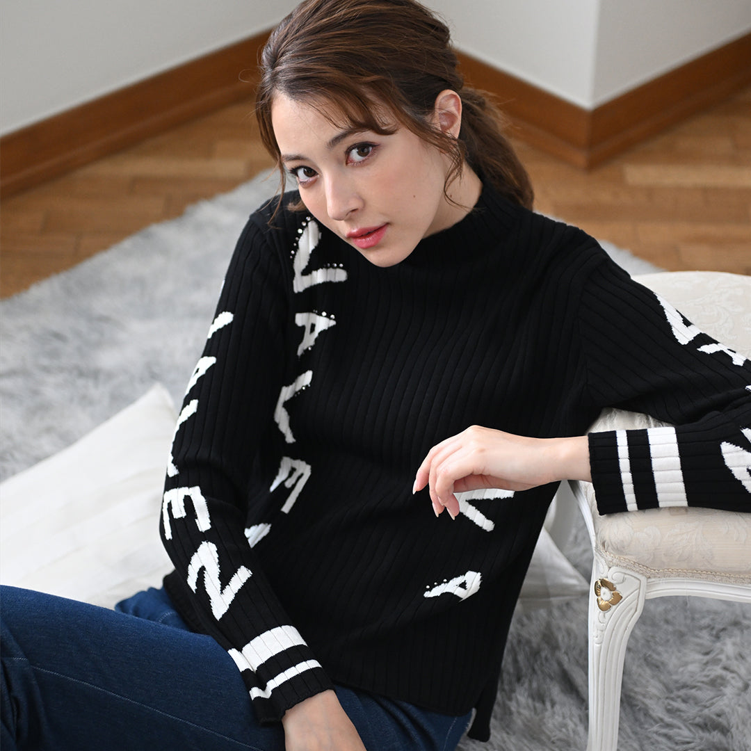 【Lサイズ】【滑らかタッチ】縦ラインロゴ ハイネックニット　VALENZA　5553700