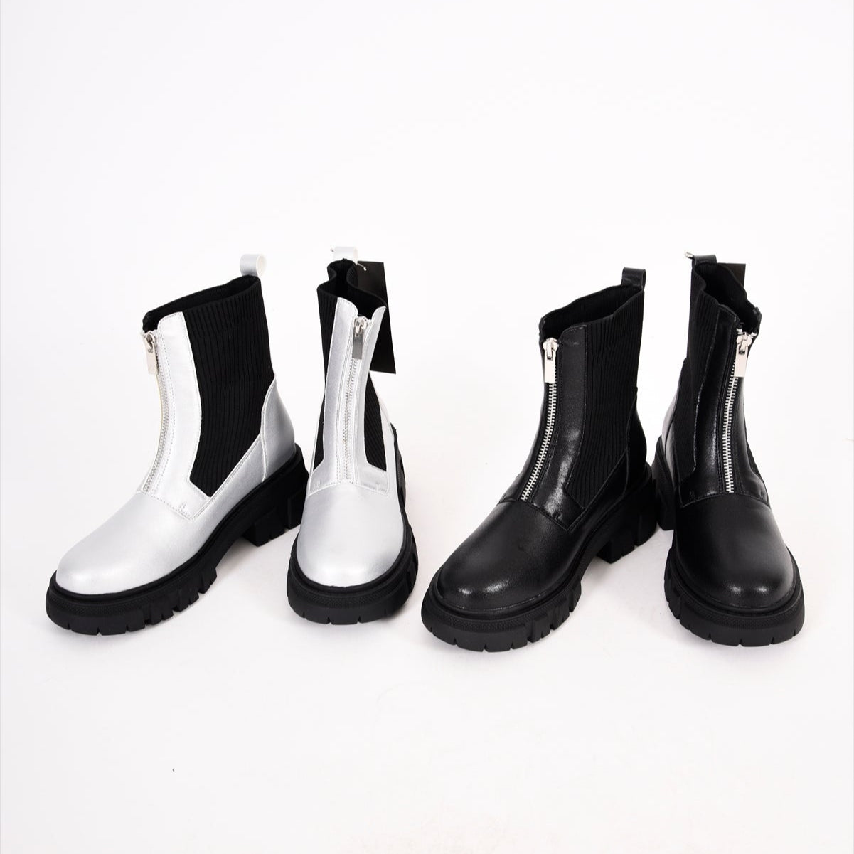 リブ編み　ジップアップブーツ　B DONNA　6054100