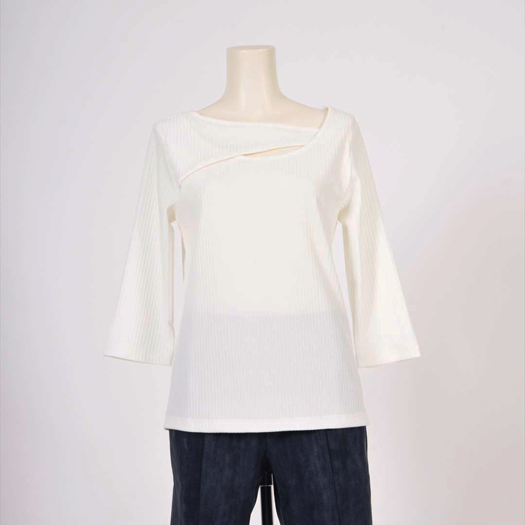 メイストレッチリブ　カシュクール風カットソー　B DONNA　6052106