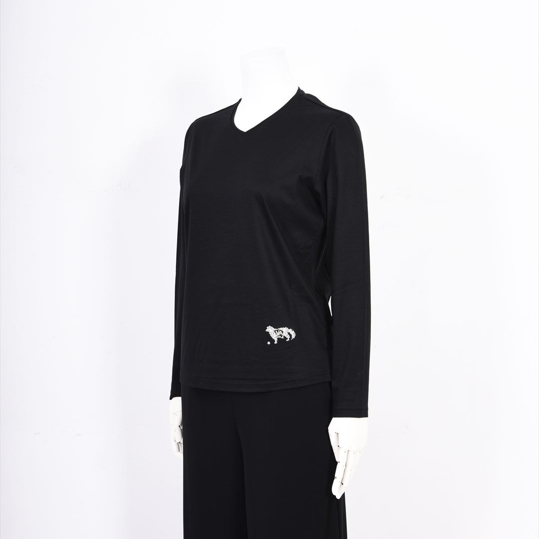 ギザリヨセルスムース　ワンちゃんモチーフ　Vネックカットソー　VALENZA F 5252201