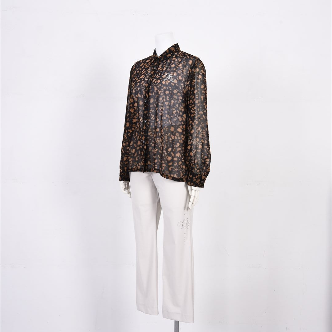 【透け感】【オリジナルプリント】レオパード柄　ブラウス　VALENZA　5151604
