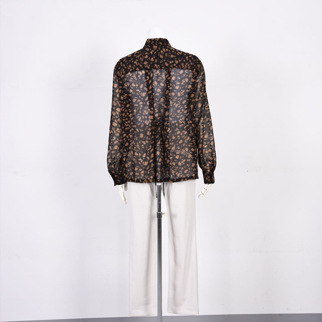 【Lサイズ】【透け感】【オリジナルプリント】レオパード柄　ブラウス　VALENZA　5551604