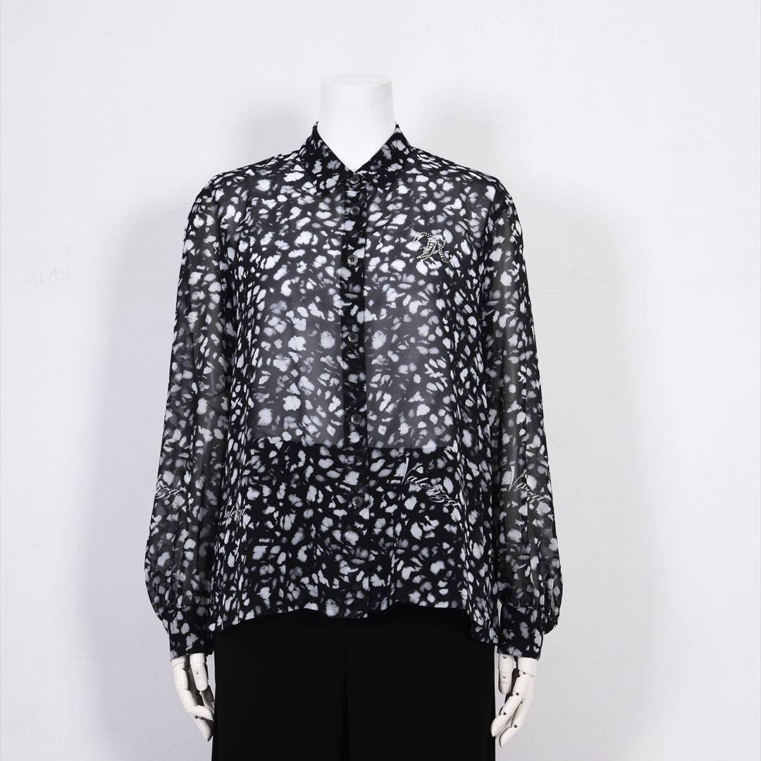 【透け感】【オリジナルプリント】レオパード柄　ブラウス　VALENZA　5151604